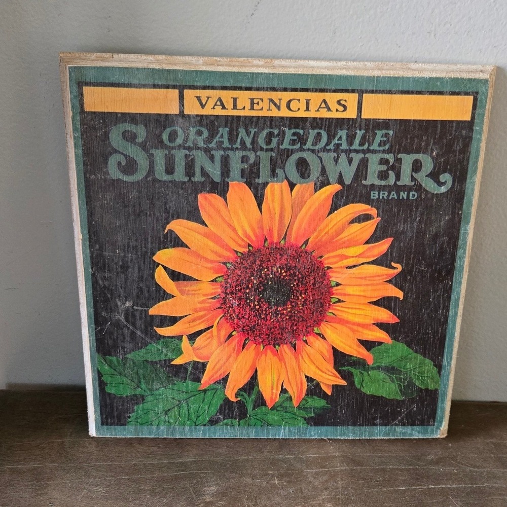 Vintage Retro Orangedale Sunflower Valencias Wood Crate Label Wall Art Plaque
